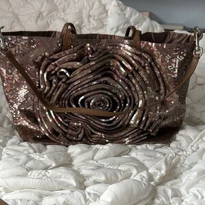 Sequin Rose Tote Bag in Metallic Rose